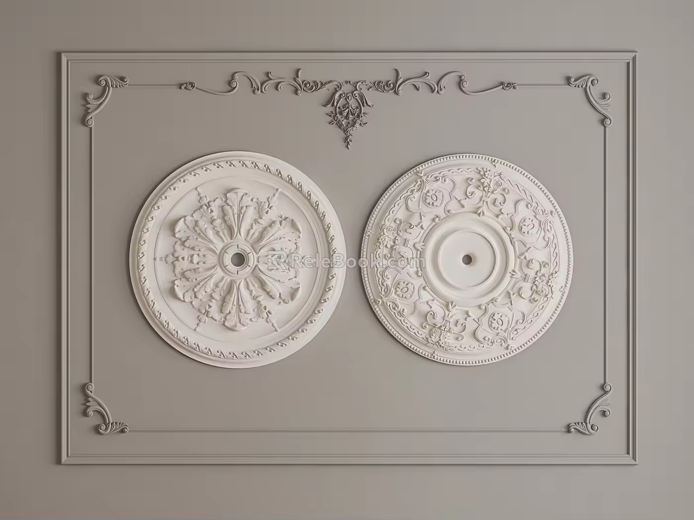French plaster line carved lamp panel 3d model
