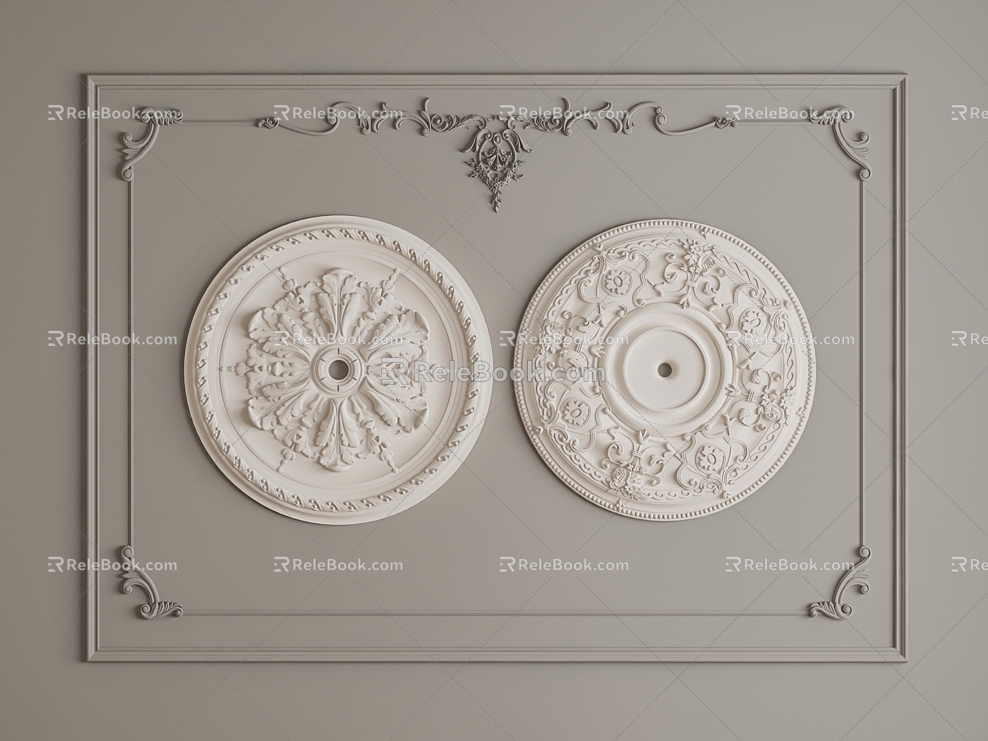 French plaster line carved lamp panel 3d model