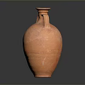 Hand Carved Orange Terra Cotta Vase Sculpture With Two Handles And Cracked Surface