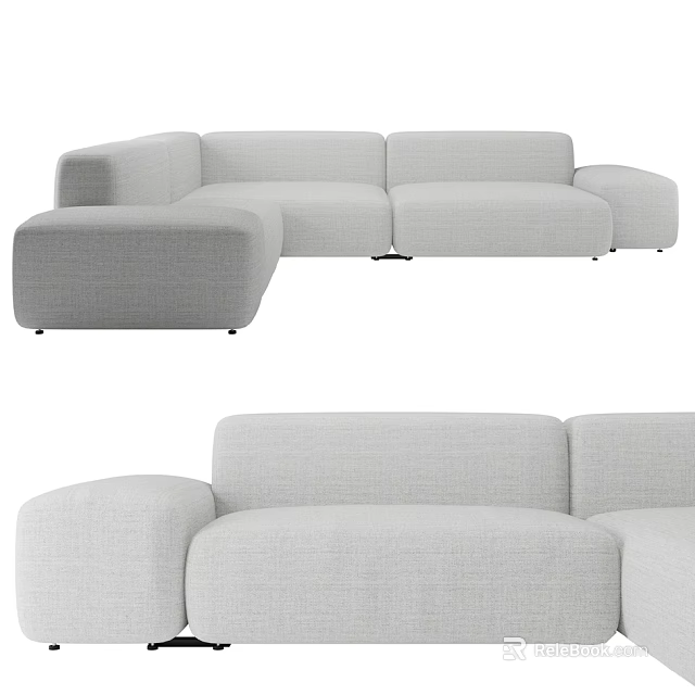 Modern Light Gray Fabric Sectional Sofa With Comfortable Seats And Spacious Design 3d model