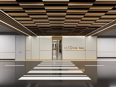 Modern Parking Garage With Striped Ceiling 10th Entrance Sign And White Floor Lines 3d model