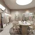 Modern Clothing Store Interior With Mannequins Hats Clothing Racks And Plants