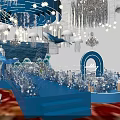 Elegant Blue Banquet Hall With Chandeliers Star Decorations Jellyfish Wedding Arch And White Florals
