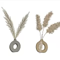 Gray and Beige Ring Shaped Vases with Dried Pampas Grass for Modern Home Decor