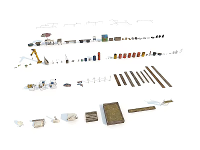 Road Infrastructure Elements Including Traffic Lights Street Lamps Guardrails And Signposts 3d model