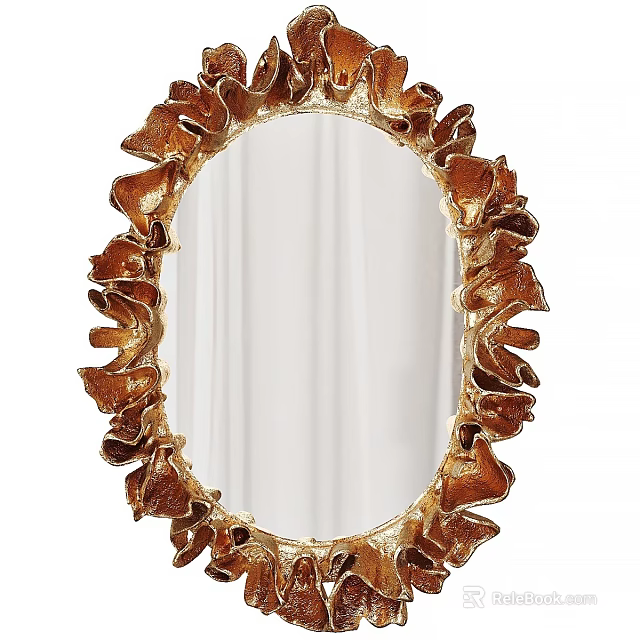 Oval Decorative Mirror With Gold Leaf Ornate Frame For Home Decoration 3d model 
