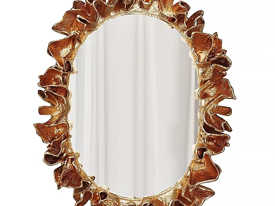 Oval Decorative Mirror With Gold Leaf Ornate Frame For Home Decoration 3d model
