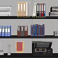 Neat Office Bookshelf With Binders Files Printer Trophy And Organized Supplies