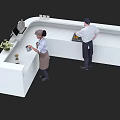 Modern Bar Counter with Staff Tables Chairs and Fresh Produce Selection