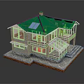 Two Story Detached Villa With Green Roof Solar Panels Multiple Windows Porch And Stone Foundation