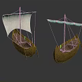 Two Small Traditional Wooden Water Vessels With Sails And Classic Design