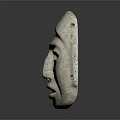 Ancient Carved Stone Mask With Textured Surface Facial Features Displayed On Dark Background