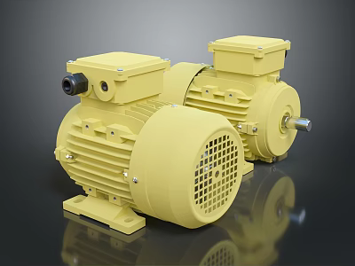 Two Yellow Industrial Electric Motors With Robust Design And High Efficiency 3d model