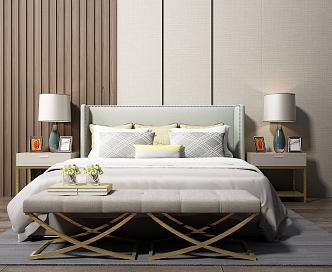 Modern Background Double Bed Double Bed 3d model