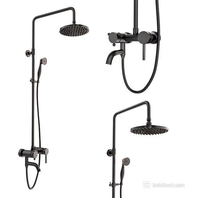 Black Modern Shower Head Set With Rainfall Top Sprayer And Handheld Wand 3d model 