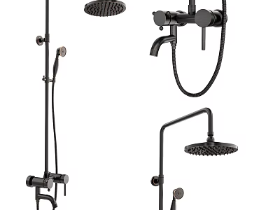 Black Modern Shower Head Set With Rainfall Top Sprayer And Handheld Wand 3d model