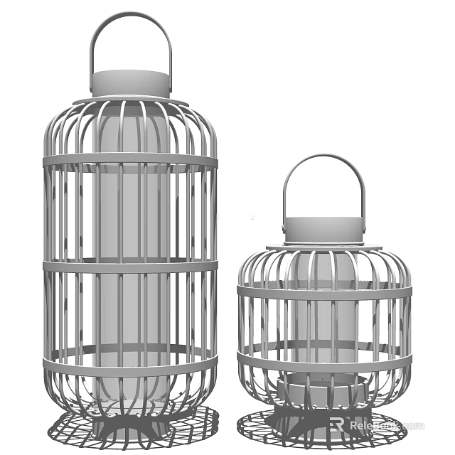 Metal Candle Lanterns With Cage Design Two Sizes And Handle 3d model 