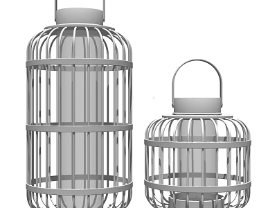 Metal Candle Lanterns With Cage Design Two Sizes And Handle 3d model
