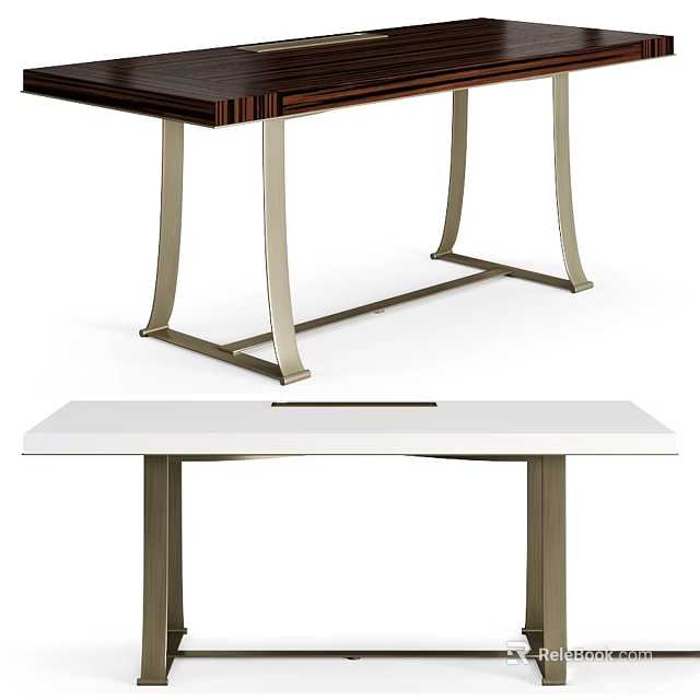 Elegant Modern Dining Table With Rectangular Wooden Top And Metal Legs 3d model 