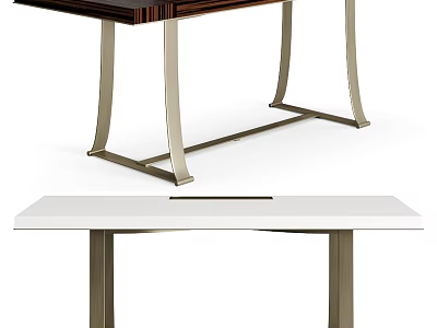 Elegant Modern Dining Table With Rectangular Wooden Top And Metal Legs 3d model