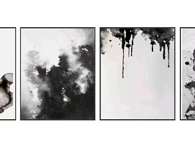 Abstract Paintings with Black and White Ink Drip Splatter Effect Modern Wall Art 3d model