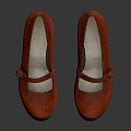 Vintage Orange Red Leather Shoes with T Strap Metal Buckle and Block Heel Design