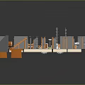 3D Decorative Ornament Set With Geometric Shapes Orange Gray Stairs Platforms And Blocks