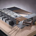 Industrial Factory Building Model Showcasing Modern Metal Roof Glass Facade And Surrounding Sand Terrain