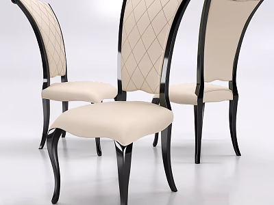 Elegant Dining Chairs with Beige Diamond Tufted Back and Black Curved Legs Design 3d model