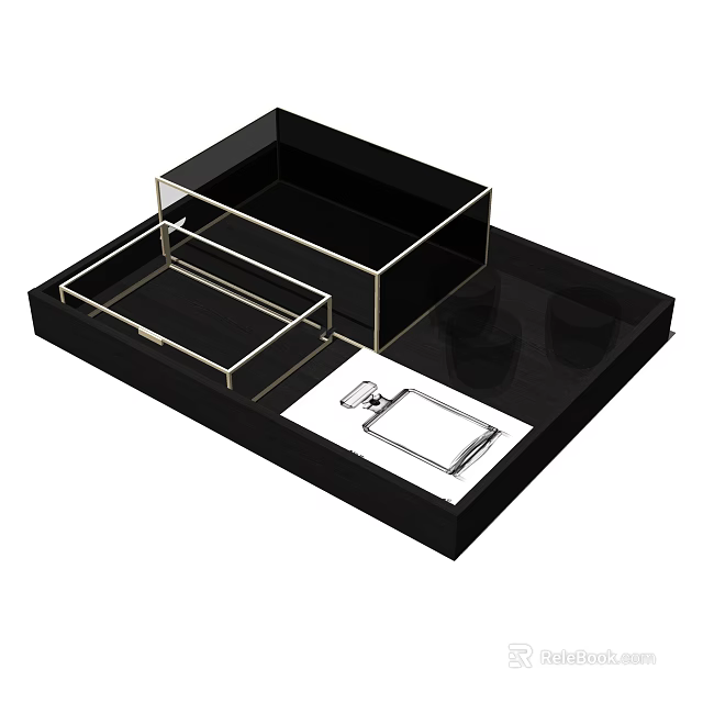 Elegant Jewelry Organizer Set With Black Tray Transparent Boxes And Drawers 3d model 