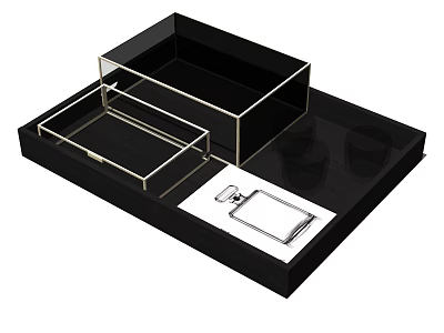 Elegant Jewelry Organizer Set With Black Tray Transparent Boxes And Drawers 3d model