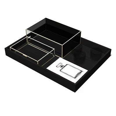 Elegant Jewelry Organizer Set With Black Tray Transparent Boxes And Drawers 3d model