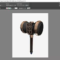 Ornate War Hammer With Circular Heads Intricate Design Bronze Accents Wooden Handle And Blue Tip