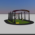 Outdoor Sports Equipment Setup With Running Track Green Lawn Training Frame And Person Exercising