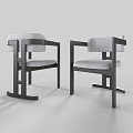 Two Modern Leisure Chairs With Gray Fabric Upholstery And Black Metal Support Frames