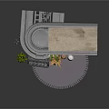 Miniature Architectural Scene Component With Brick Structure Round Window Gear Base And Plants
