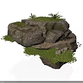 Modern Decorative Floating Rock Formation With Green Vegetation And Palm Trees