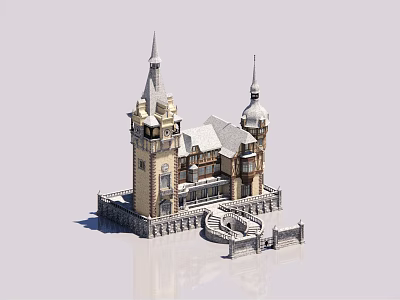Elegant European style Architecture with Twin Towers and Ornate Stone Details 3d model