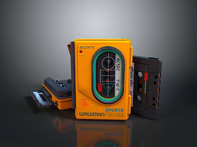 Sony Yellow Sports Walkman Portable Tape Player With Open Cassette Compartment 3d model
