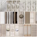 Various Decorative Partition Screens With Modern Geometric Patterns And Wooden Frames 3d model