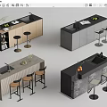 Modern Bar Counter Designs With Various Materials Stools Fruits And Plants 3d model