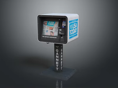 Game Movie Character Next To USA TODAY Newspaper Kiosk Featuring Gannett Logo 3d model