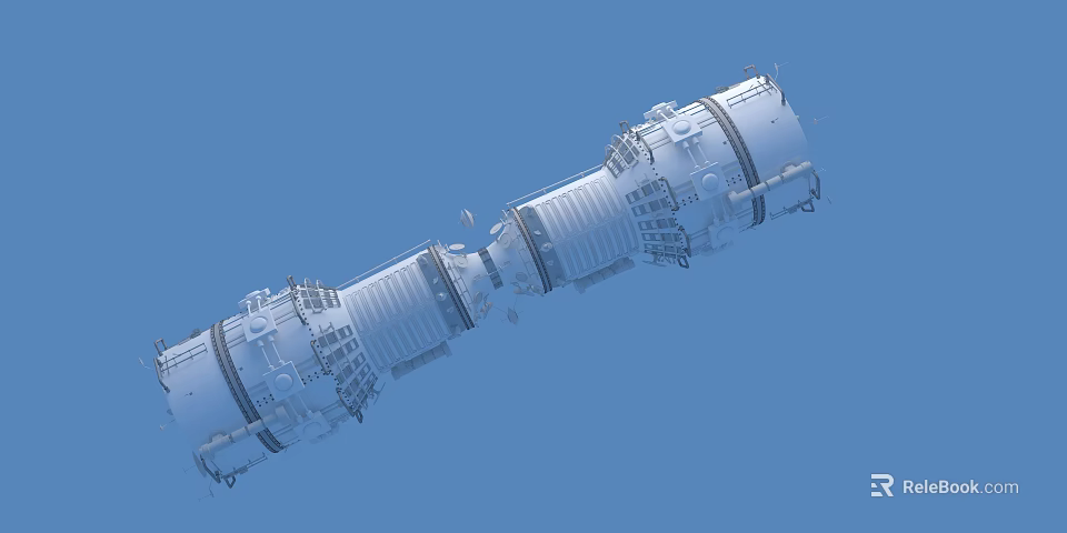 Space Station Module Structure With Connected Components And External Equipment 3d model
