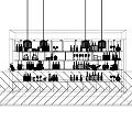 Modern Wine Cabinet With Open Shelves Wine Bottles Glasses And Hanging Lights