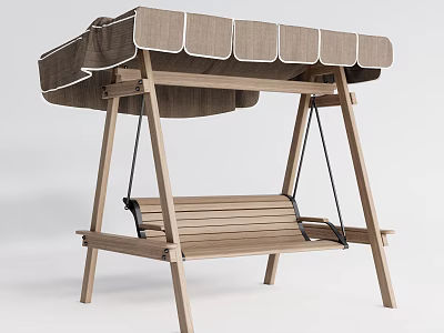 Outdoor Wooden Playground Swing Equipment with Canopy and Seating Structure 3d model