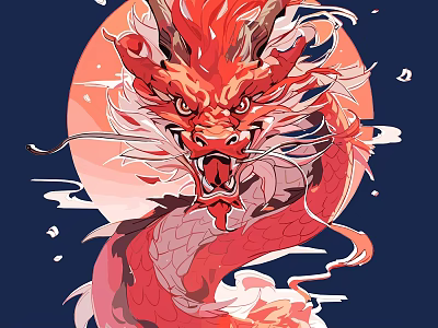 Red Dragon Themed Wall Decor with Traditional Oriental Moon Design for Home Decoration 3d model