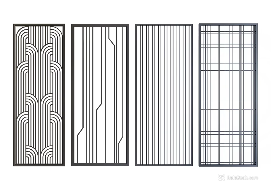 Modern Room Dividers With Various Geometric Patterns And Striped Grid Designs 3d model 