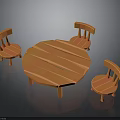 Orange Wooden Round Dining Table And Three Chairs Furniture Set