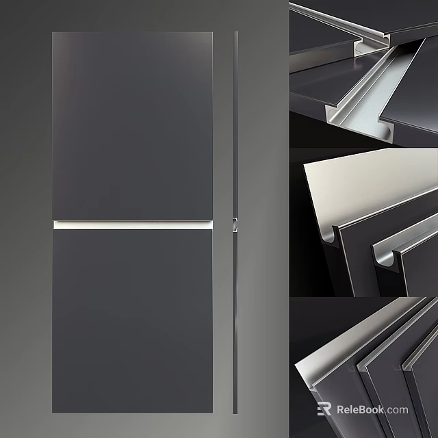 Modern Kitchen Cabinets With Sleek Dark Panels And Metal Frame Structure Design 3d model