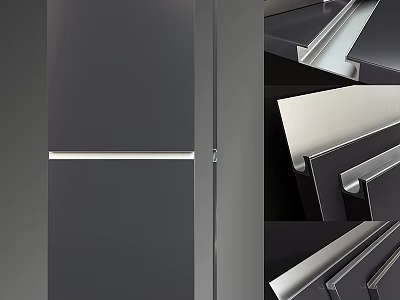 Modern Kitchen Cabinets With Sleek Dark Panels And Metal Frame Structure Design 3d model
